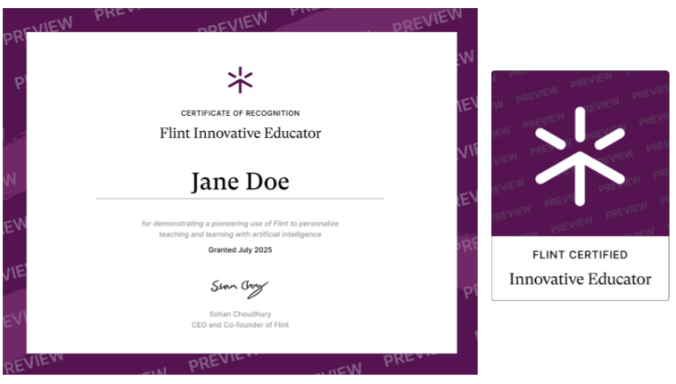 Preview of the Flint Innovative Educator certificate and badge design