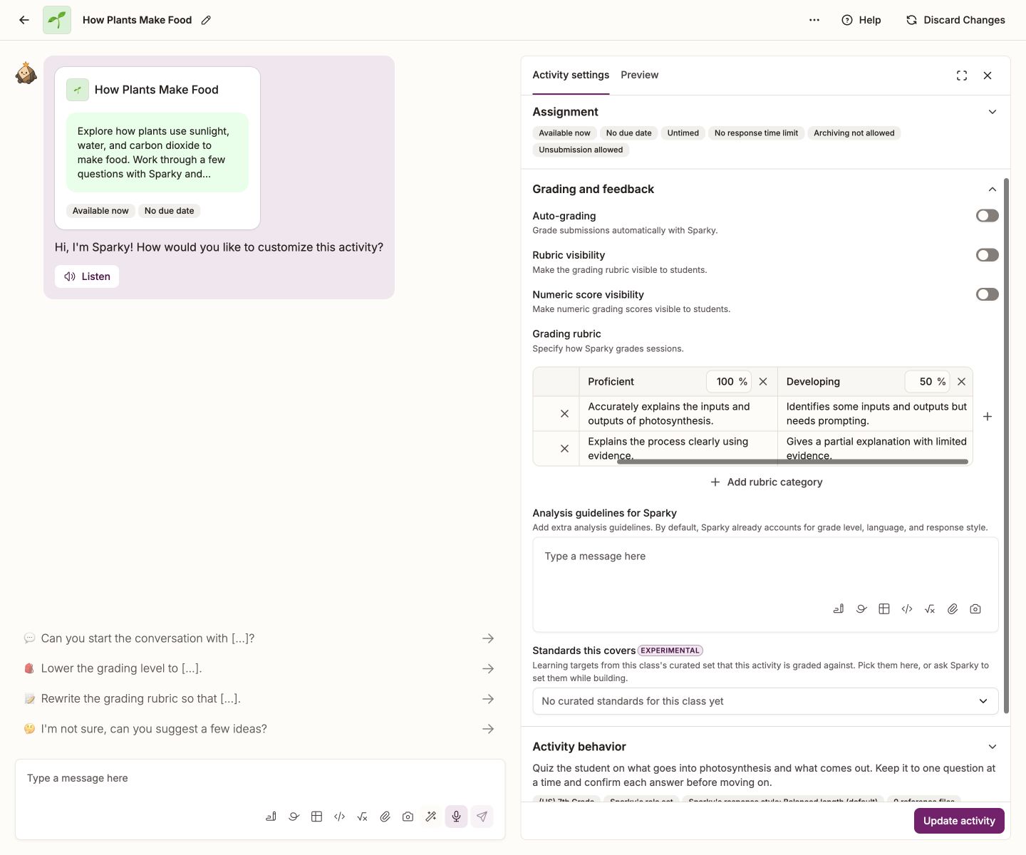 Auto-grading, Rubric visibility and Numeric score visibility controls