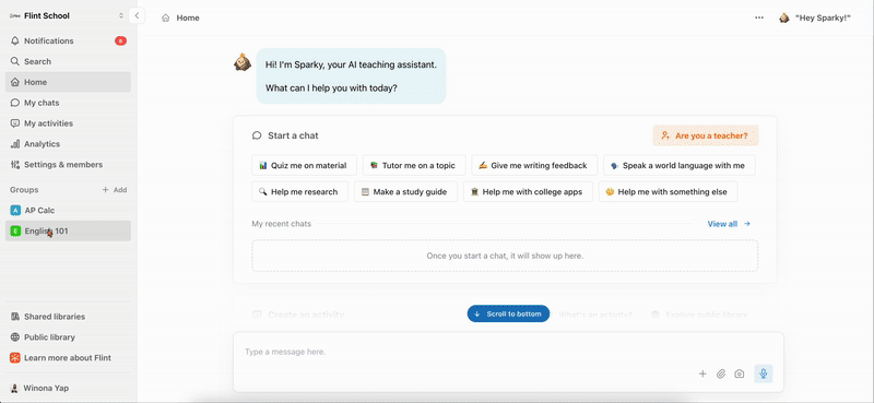 Opening the Gradebook tab in a class to see activities and student grades