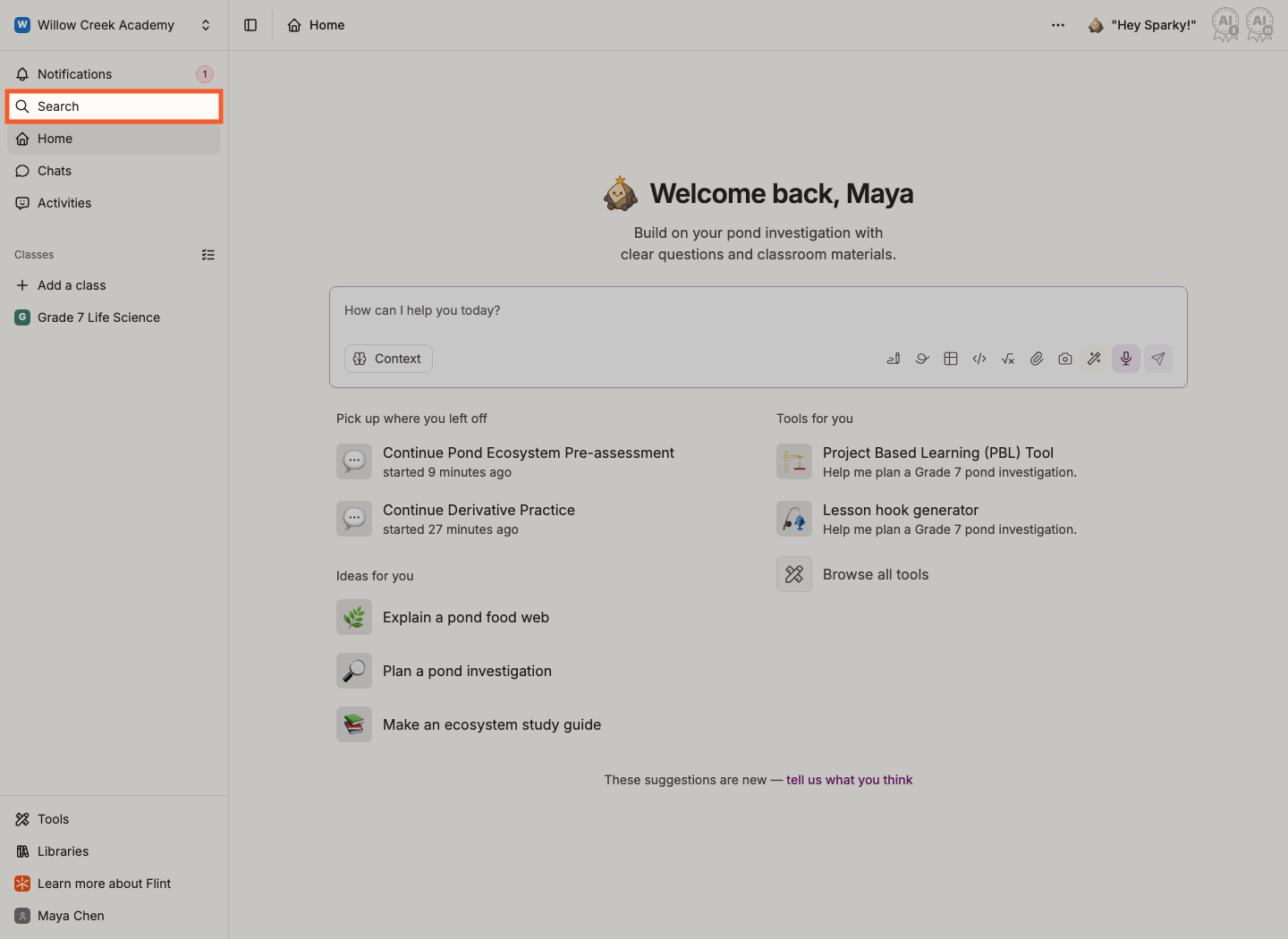 The Search item highlighted in the left sidebar of the admin view