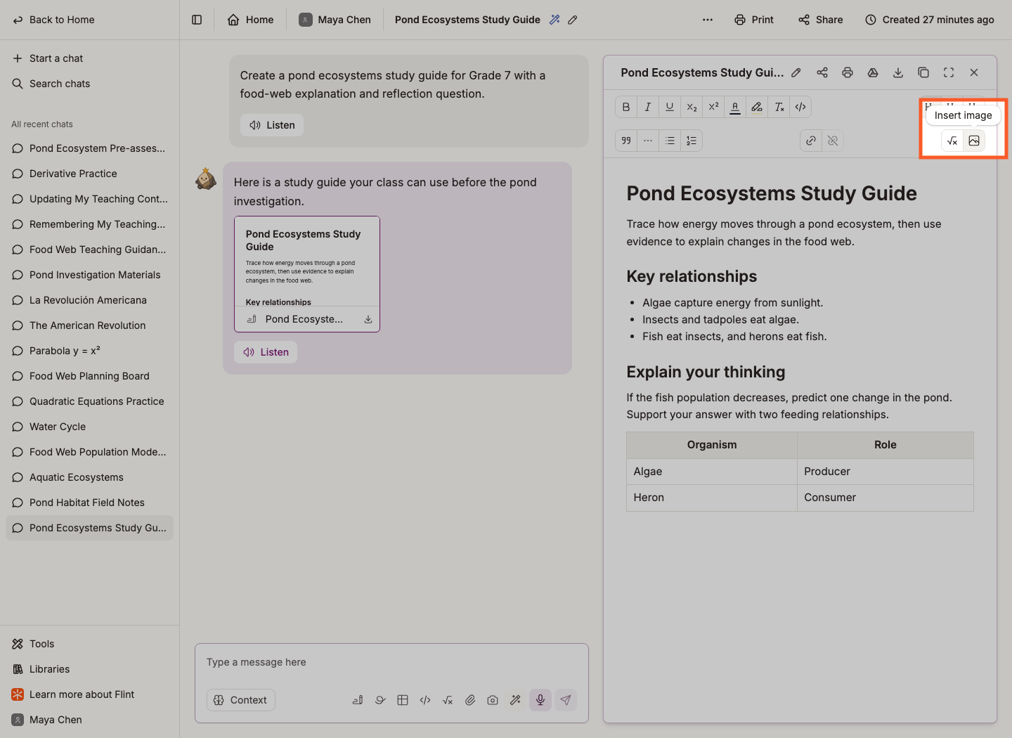 The document editor with the image insertion button highlighted in the toolbar