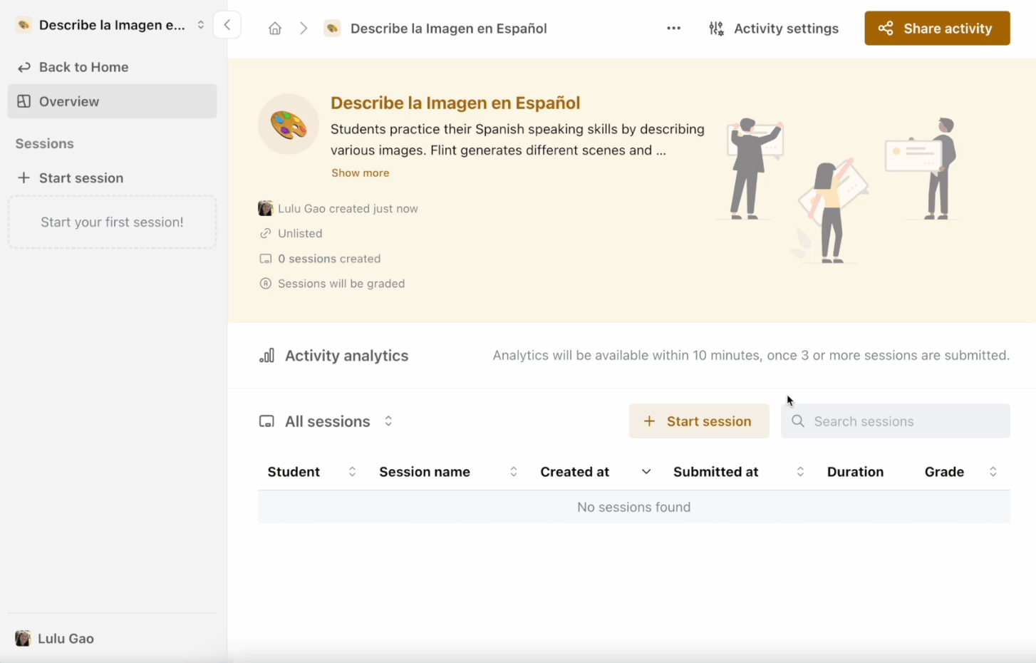 Adding a colleague to the Share activity panel and setting their role to Owner