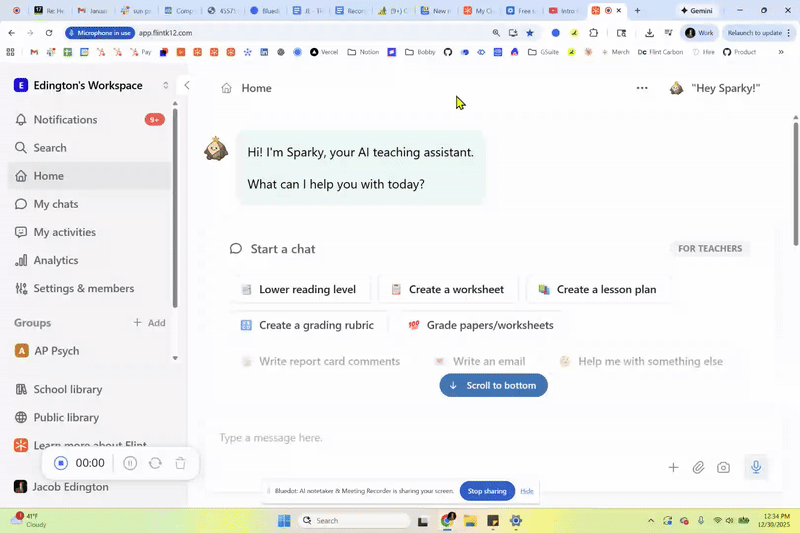 Opening the workspace switcher and selecting your school from the list of workspaces