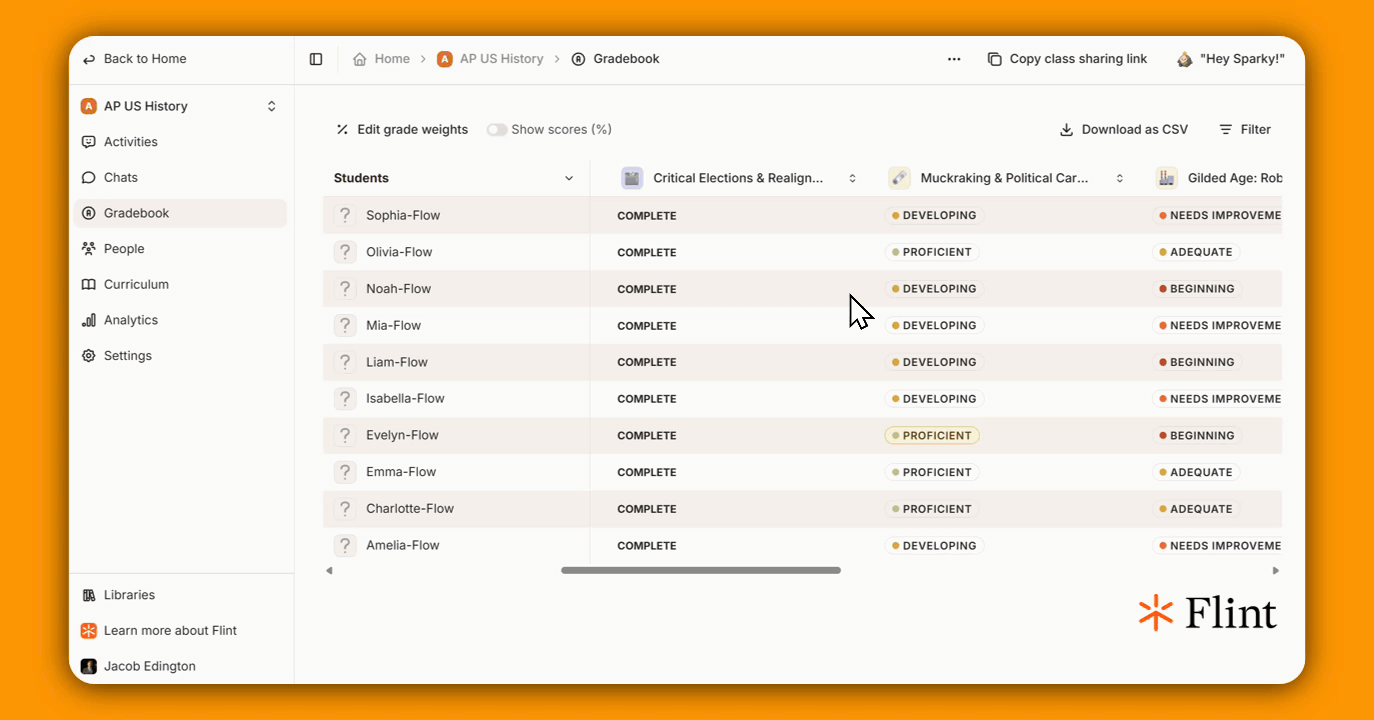 Opening a session from the Gradebook and confirming an override to its grade