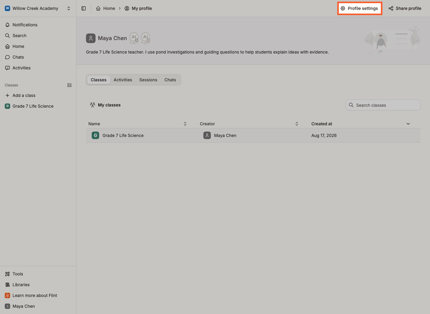 Click "Profile settings"