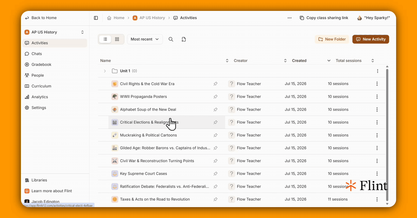 Dragging an activity into a folder, and using the three-dot menu's Move to folder option