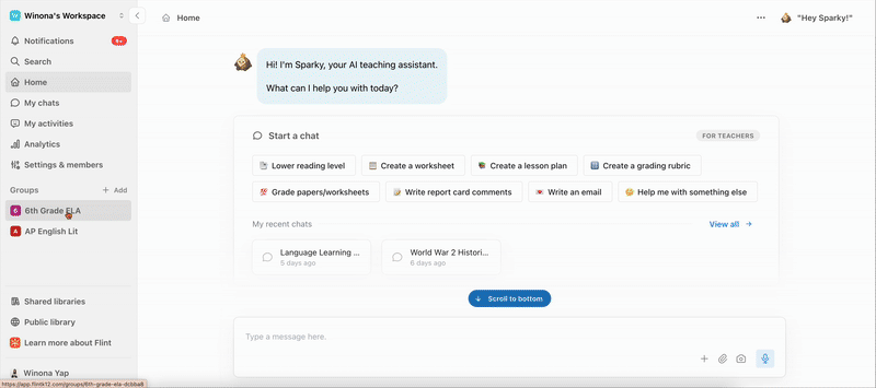 Opening a student's session and sharing it by entering an email in the Share session dialog