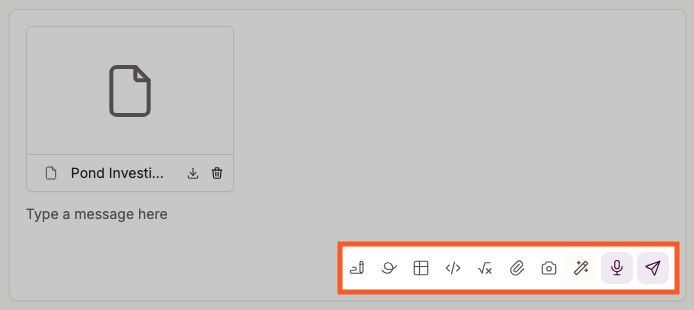 The message box with an attached document and the inline content toolbar highlighted