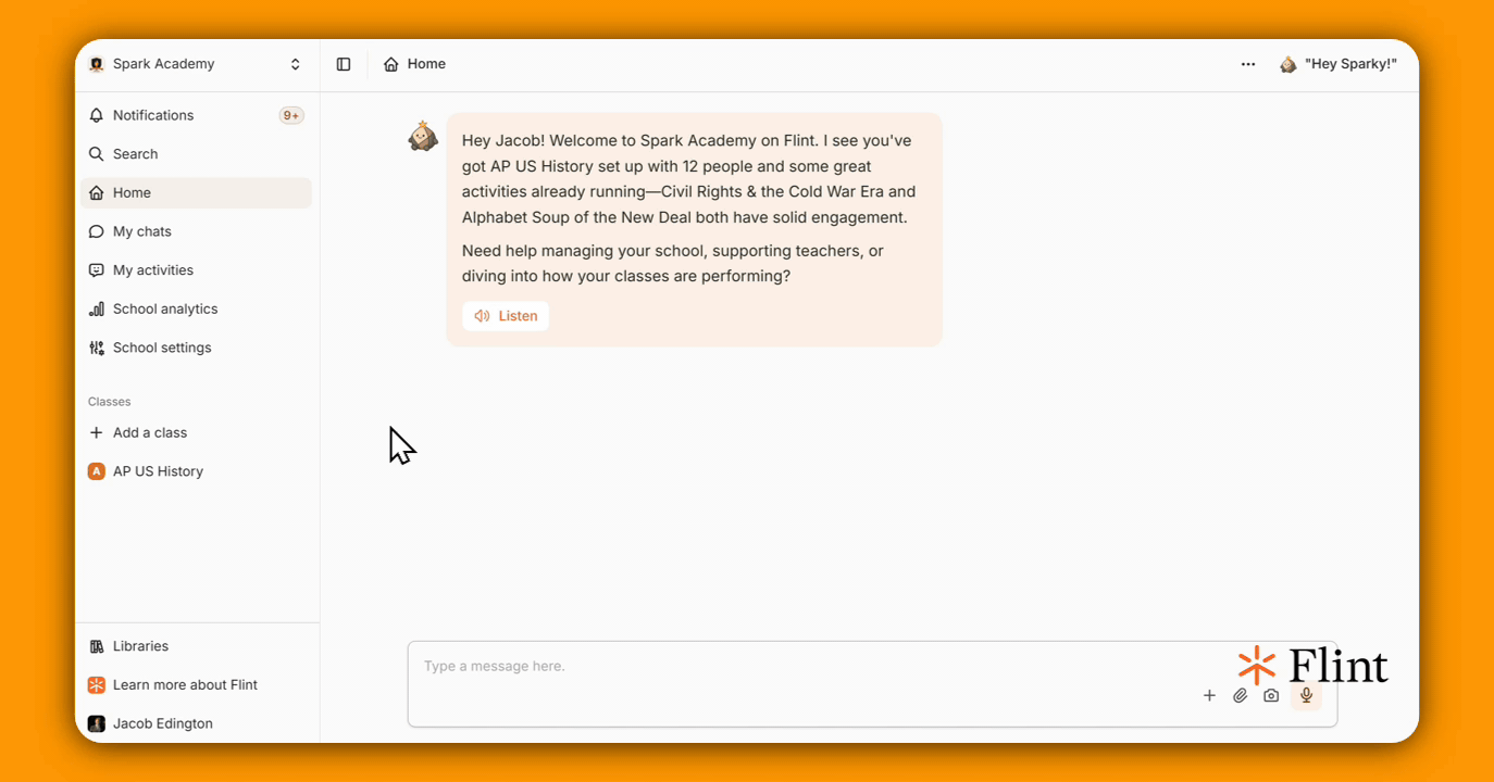 Opening a class's Analytics, Alignment tab, a flagged message, and the resulting email alert