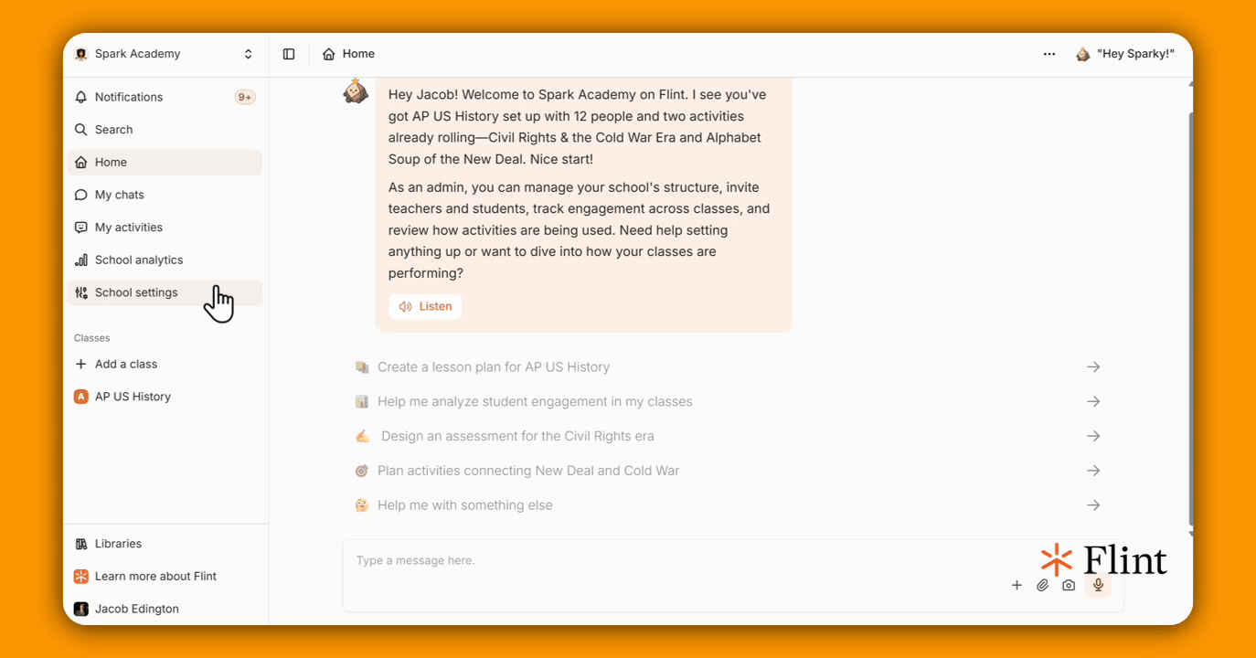 Opening Sparky customizations, adding a grade level, and writing its prompt before saving